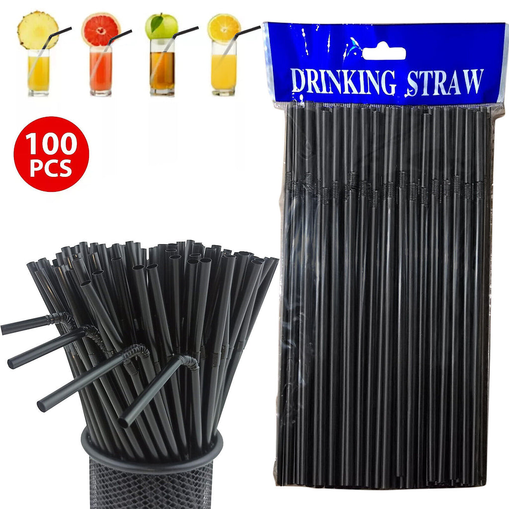 Black Plastic Straws 100pcs